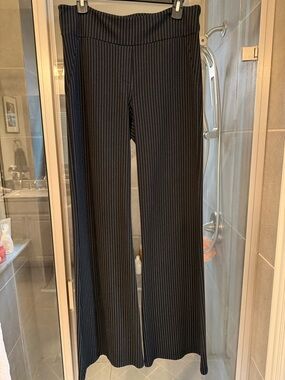 Betabrand Black Pinstripe Wide Leg Pants